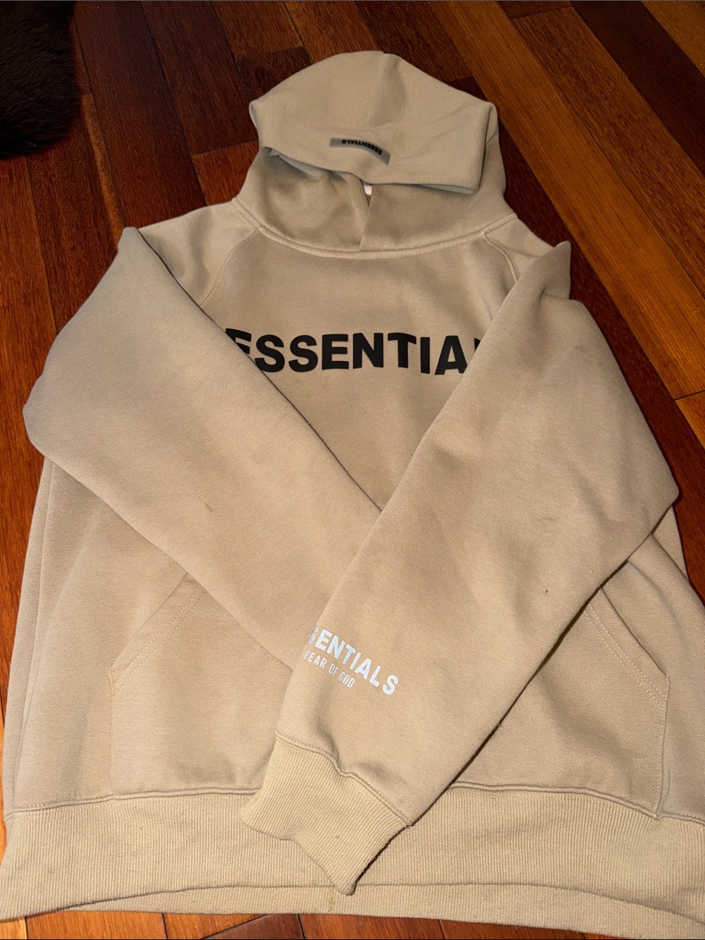 Essentials Tan Sweatshirt with Black Logo Print